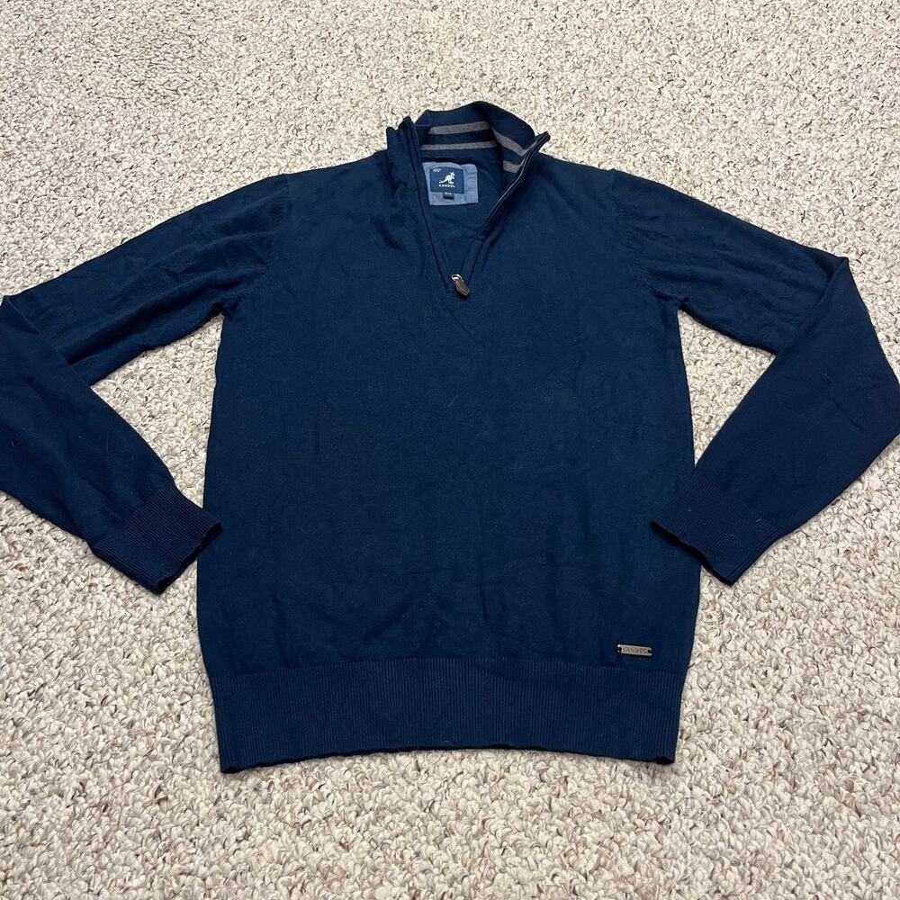 Kangol Men's 1/4 Zip Sweater Sz L Navy Blue Viscose Blend Casual Cozy Preppy